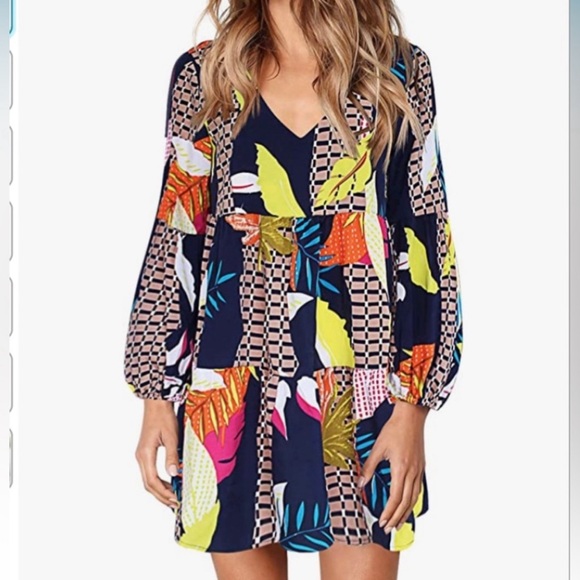 Amoretu Women Tunic Dress V-Neck Casual Loose Flowy Swing Shift Dresses - Picture 1 of 2